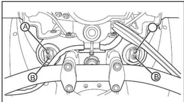 Technical diagram of a mechanical assembly with labeled parts A and B, likely for assembly or maintenance instructions.