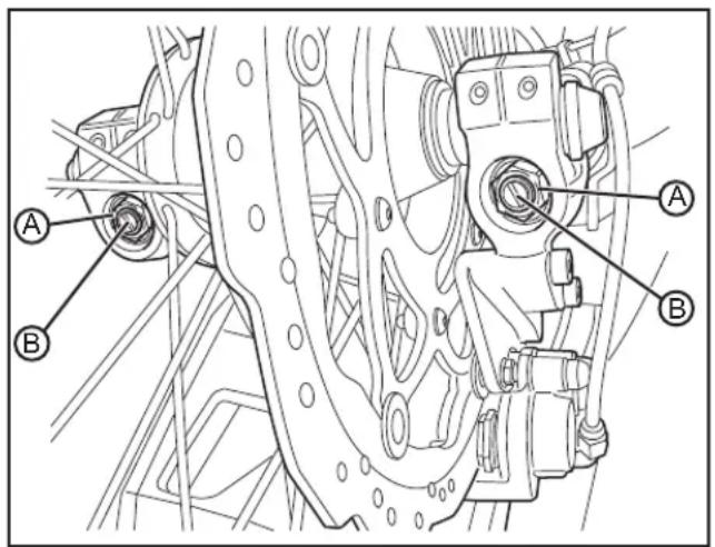 Technical diagram of a mechanical assembly with labeled parts A and B