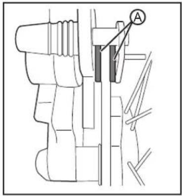 Technical diagram showing mechanical assembly with labeled component A and directional arrow