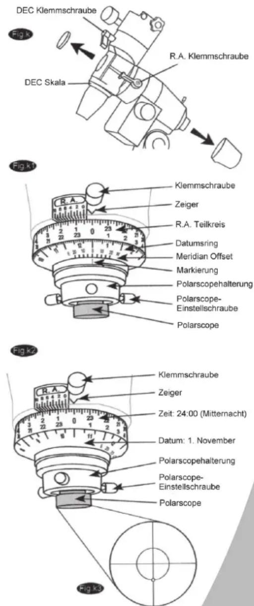 Dörr Danubia Orion 200 - Das Polarscope mit der R.A. Achse der Montierung ausrichten - 1