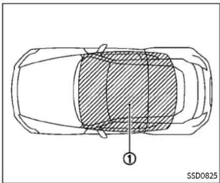 Top-down schematic of a car with shaded interior area and labeled point (1), no text or symbols present