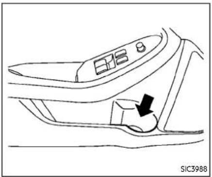 Line drawing of a car interior showing the dashboard and seat area with a black arrow indicating a specific component (no text or symbols present)