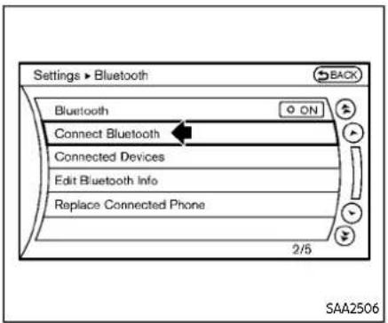 Settings > Bluetooth Bluetooth Connect Bluetooth Connected Devices Edit Bluetooth Info Replace Connected Phone 2/5 SAA2506