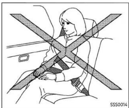 Line drawing of a person sitting in a car with a cross-shaped seatbelt (no text or symbols)
