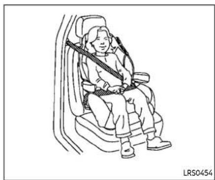 Line drawing of a person seated in a car seat, wearing a seatbelt and holding a rifle (no text or symbols)