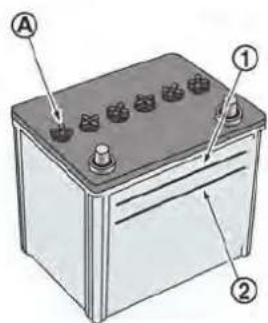 Diagram of a battery with labeled terminals and components, showing three switches and a switch.