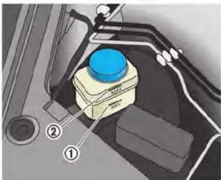 Technical diagram of a mechanical component with labeled parts, including a blue circular component and numbered annotations.