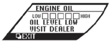ENGINE OIL LOW □□□ □□ HIGH OIL LEVEL LOW VISIT DEALER EXIT