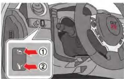 Diagram showing car interior with labeled directional arrows and a numbered component, likely indicating movement or control.