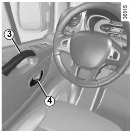 Interior view of a car dashboard with numbered parts indicating key components: steering wheel, dashboard, and steering wheel.