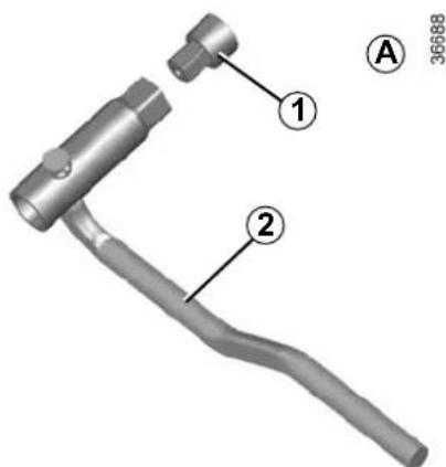 Technical diagram of a mechanical component with labeled parts 1 and 2, marked with section A.