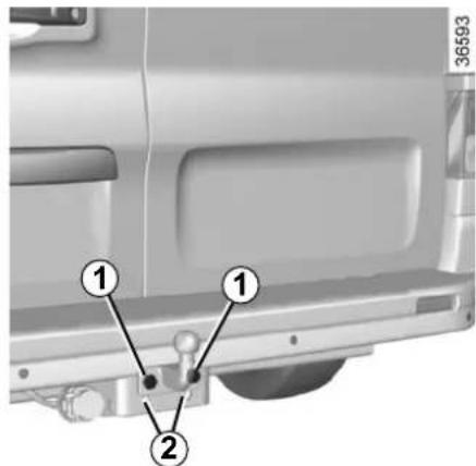 Technical diagram of a vehicle rear bumper with numbered annotations pointing to specific parts