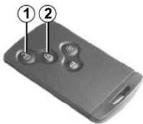 Diagram of a mobile phone with labeled buttons and ports, showing two numbered labels (1 and 2) pointing to the buttons.