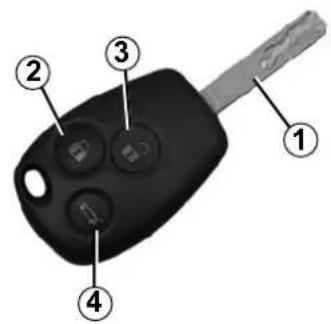 Diagram of a car key with numbered parts for identification