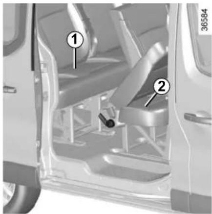 Diagram of a car interior showing two labeled parts (① and ②) with numbered annotations, likely indicating vehicle components or safety features.