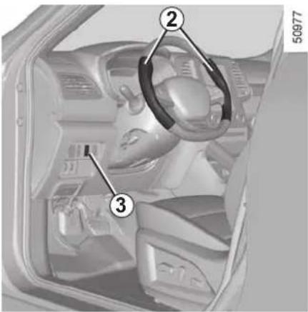 Interior view of a car dashboard with numbered components and a vehicle number 50977 visible