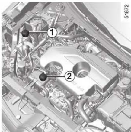 Technical diagram of an automotive engine showing labeled components with numbered annotations