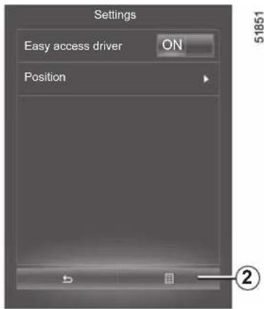 Settings Easy access driver ON Position 51851 ②