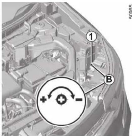 Technical diagram of a vehicle interior with labeled components and directional arrows indicating motion or force vectors.