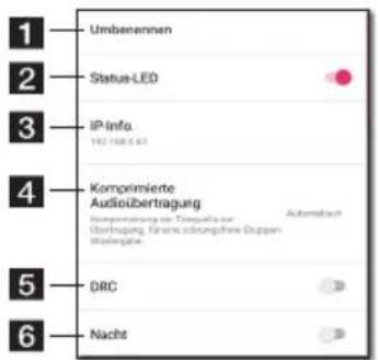 1 Umbenennen 2 Status-LED 3 IP-Info. 192.108.5.47 4 Komprimierte Außervertragung Komponentierung der Transaktiveer Übrtragung, Forder einschreibliche Gruppen- Widergäte. 5 DRC 6 Nacht