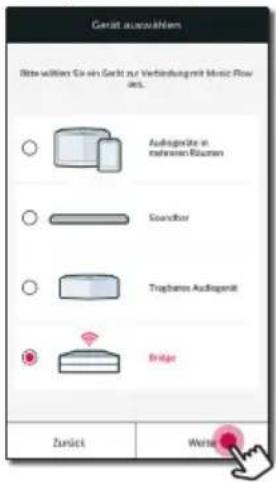 Gesamt auswahlen Risstücken Sie ein Gerät zur Verbindung mit Music Flow aus. Ausgänge in mehreren Rücken Soundbar Trophere Audioprint Brige Zurück Weise