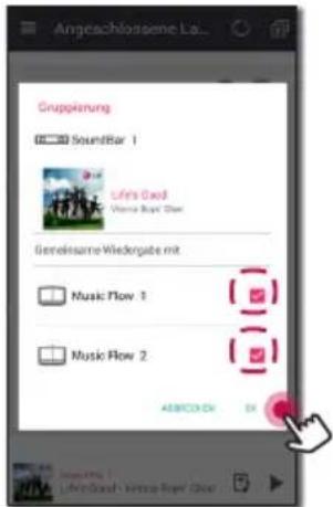 Angeachlosseme La... Grupplierung SoundBar 1 Life's God Vienne Burs Chem Gemeissame Wiedergate mit Music Flow 1 Music Flow 2 ASIKON EN EX
