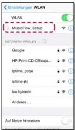 Einstellungen WLAN WLAN MusicFlow Setup NETZEWEN WLAN Google HP-Print-CD-Officajo... iptime_page iptime-jij lee-hymin Anderes ... Auf Netze hinweisen