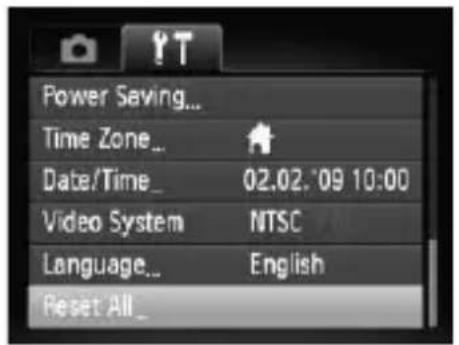 CANON PowerShot SD970 IS - Returning the Camera to Default Settings - 1