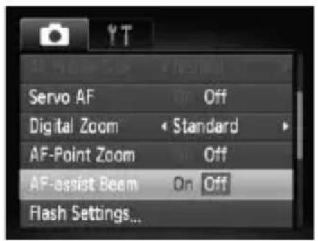CANON PowerShot SD970 IS - Turning off the AF Assist Beam - 1
