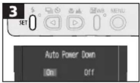 CANON PowerShot S300 - Switching the Auto Power Down Function On/Off - 3