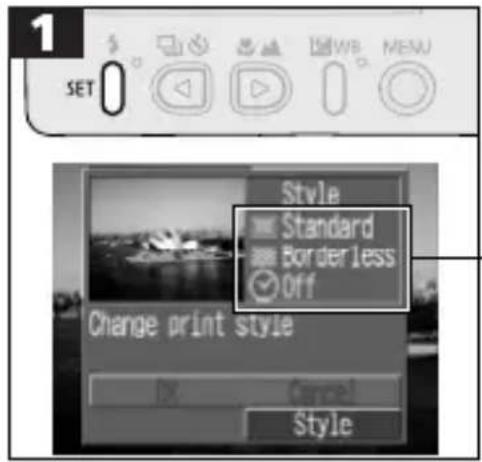 CANON PowerShot S300 - Setting the Print Style - 8