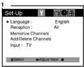 Curtis Mathes CM13102 - Changing the Language of the On-screen Menus - 1