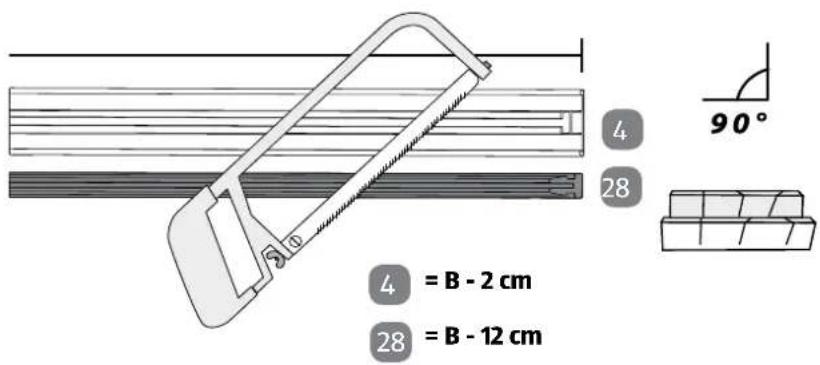 4 = B - 2 cm 28 = B - 12 cm 90°