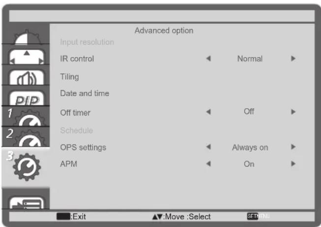 AG Neovo QD-84 - Advanced option menu - 1
