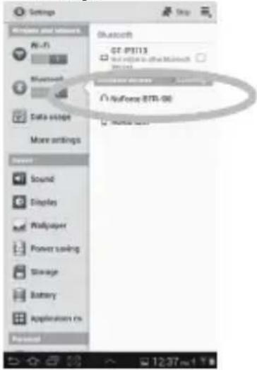 Settings Bluetooth GT-PT113 GT-PT113 NuForce ETRI-06 NuForce ETRI-06 More settings Sound Displays Wallpaper Power saving Storage Battery Applications ns Microsoft