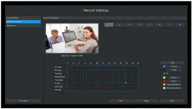 Milesight MS-N5016-UT - Method2.Set record schedule by drag the mouse - 2