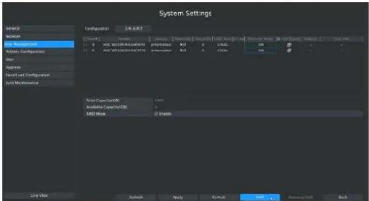 Milesight MS-N5016-UT - Click Main Menu→System Settings→Disk Management→Configuration - 1