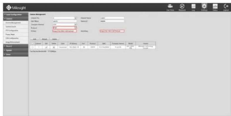 Milesight MS-N5016-UT - Method2. Add IP Channel in camera management interface - 3