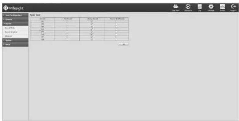 Milesight MS-N5016-UT - Step1. Click Settings → Record → Record Mode. - 1
