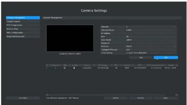 Milesight MS-N5016-UT - Method2. Add IP Channel in camera management interface - 1