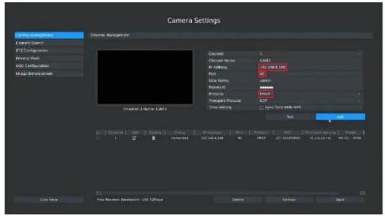 Milesight MS-N5016-UT - Method2. Add IP Channel in camera management interface - 2
