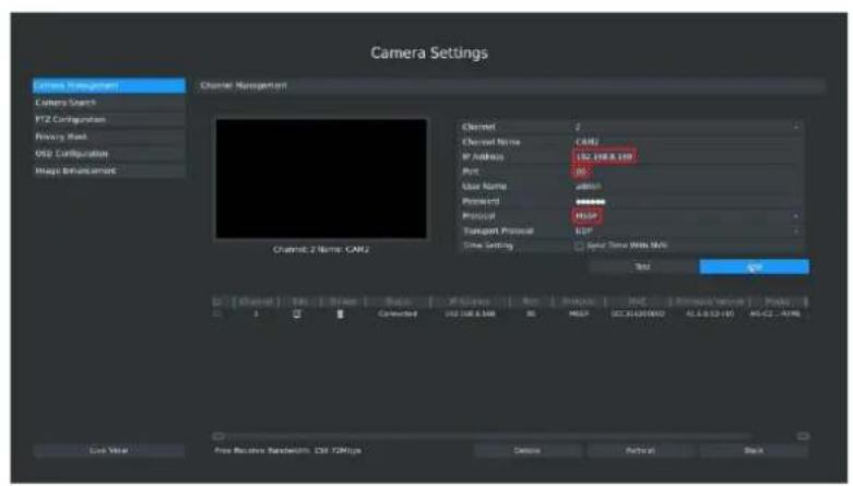 Milesight MS-N5016-UT - Method2. Add IP Channel in camera management interface - 4