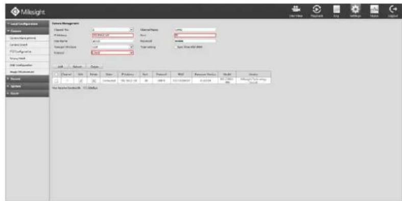 Milesight MS-N5016-UT - Method2. Add IP Channel in camera management interface - 2