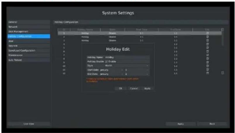 Milesight MS-N5016-UT - Step2. Edit the holiday schedule. - 1