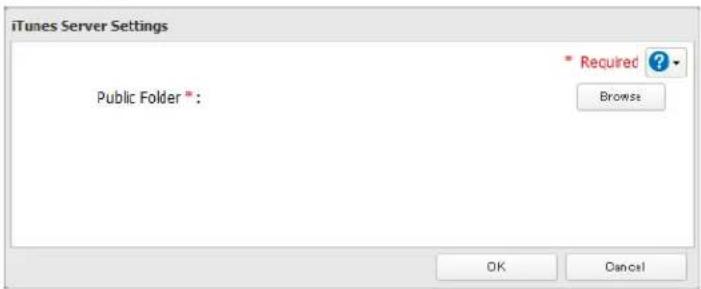 iTunes Server Settings Public Folder *: * Recruled ? Browse OK Cancel