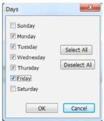 Days Sunday Monday Tuesday Wednesday Thursday Friday Saturday Select All Deselect All OK Cancel