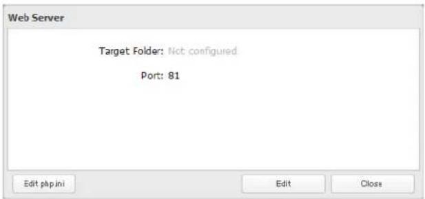Web Server Target Folder: Not configured Port: 81 Edit php ini Edit Close