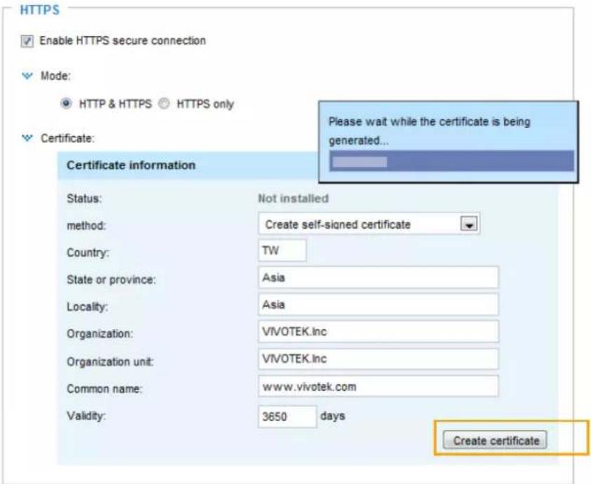 Vivotek FD9365-EHTV - Create self-signed certificate - 1
