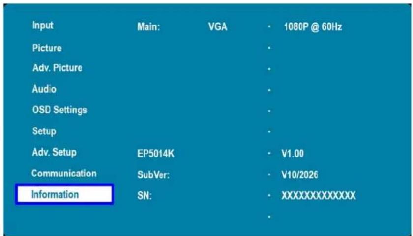 Planar EP5814K - Information Menu - 1