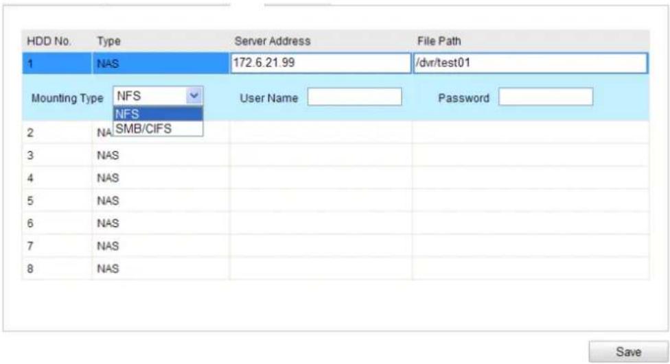 Hikvision DS-2CD2522FWD-ISB - Configuration > Advanced Configuration > Storage > NAS - 1